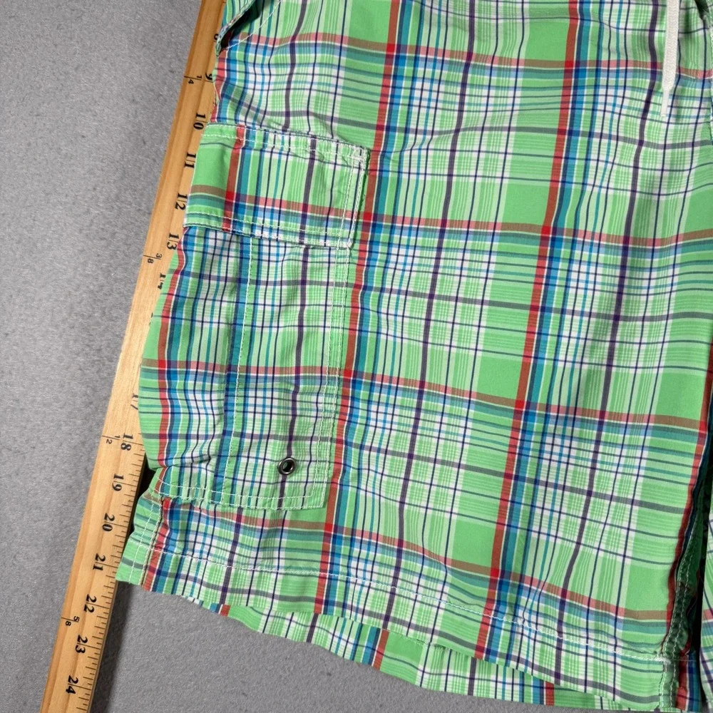 Vintage Polo Ralph Lauren Mens Green Plaid‎ Cargo Shorts Size 36 Drawstring